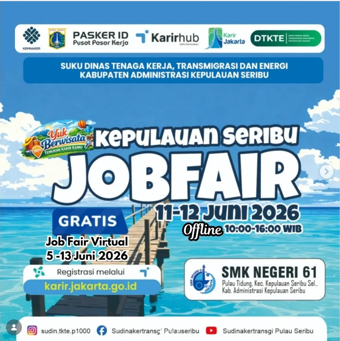 Job Fair Kabupaten Aceh Barat Daya 2026 (Suku Dinas TKTE Wilayah Kepulauan Seribu) : 10-11 Juni 2026